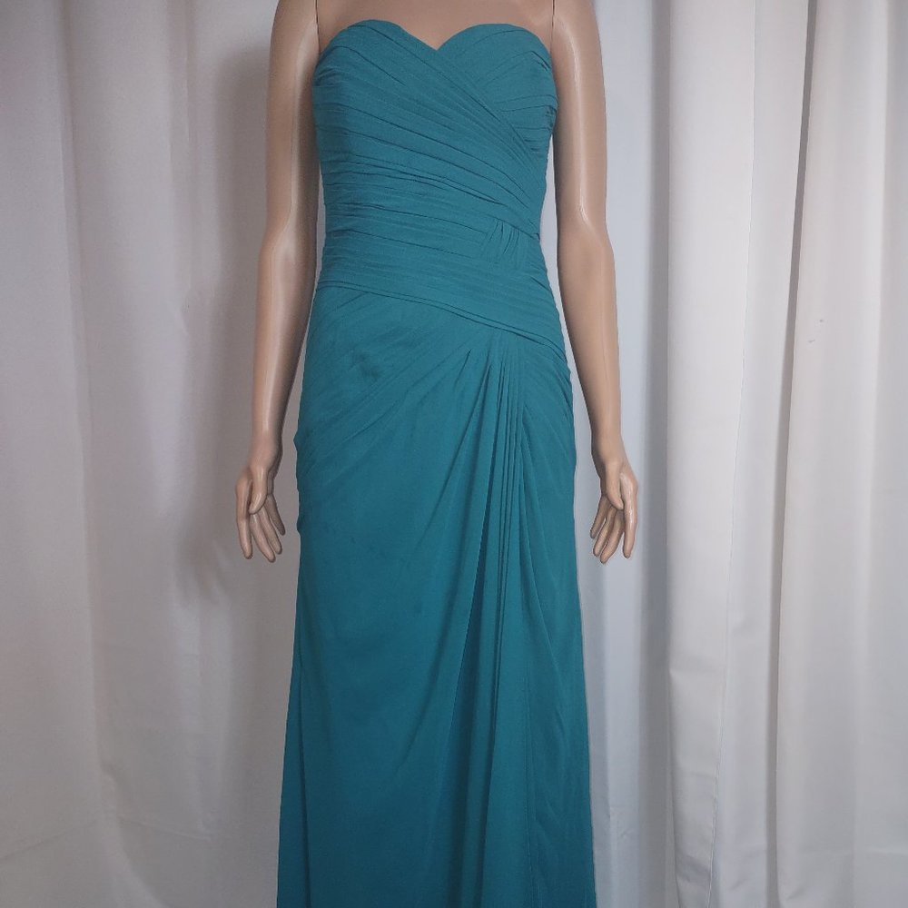 Bill Levkoff strapless Teal floor-length evening gown size 6
